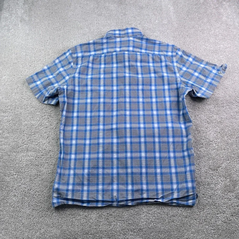Banana Republic Shirt Mens Medium Blue Ombre Plaid Short Sleeve Button‎ Up
